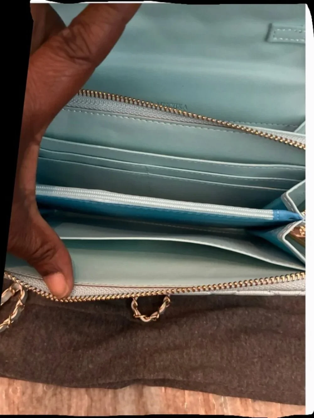 Badgley Mischka Quilted Light Blue Crossbody with Chain Strap - Picture 7 of 8
